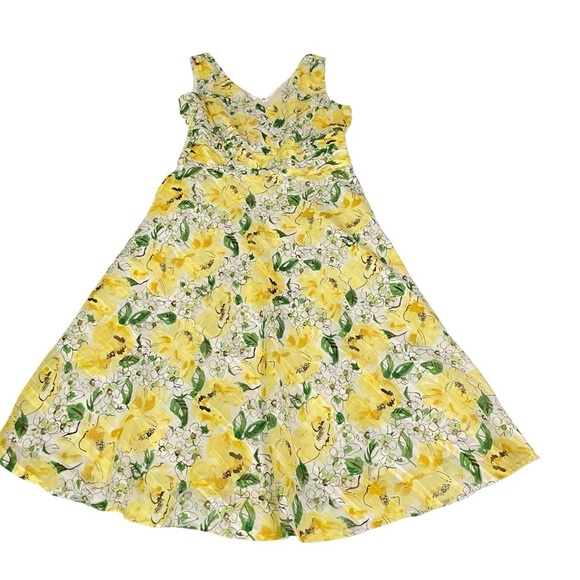 Vintage 90s Y2K Robbie Bee Yellow Floral A-Line Dress 8P - Picture 5 of 13